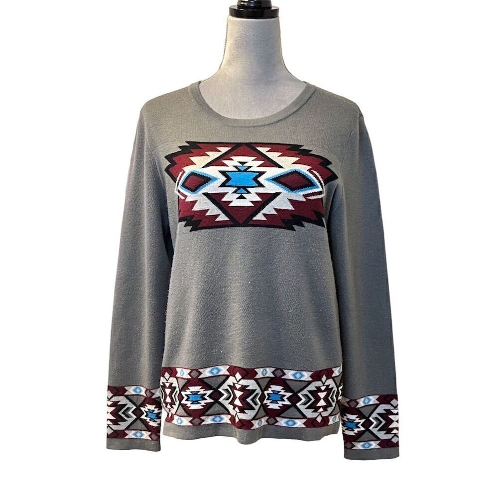 Red River Outfitters Women's Aztec Print Wool Pullover Knit Sweatshirt S Warm